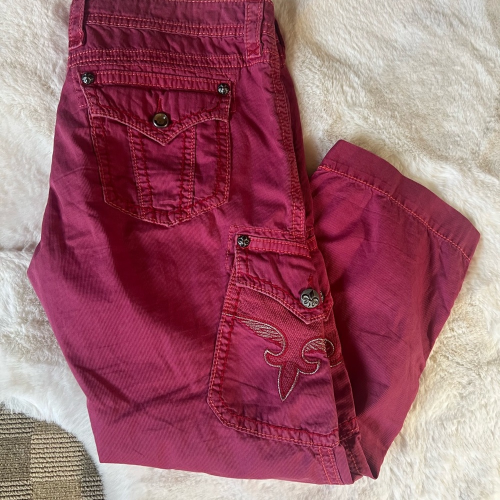 Rock Revial size 31 Embroidered crop Cargo Pants with Decorative Flap Pocket